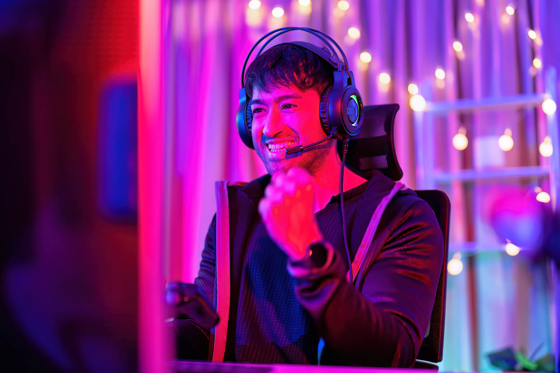 At Home Game Player Wearing Headset Have Fun Play 2023 11 27 05 30 14 Utc